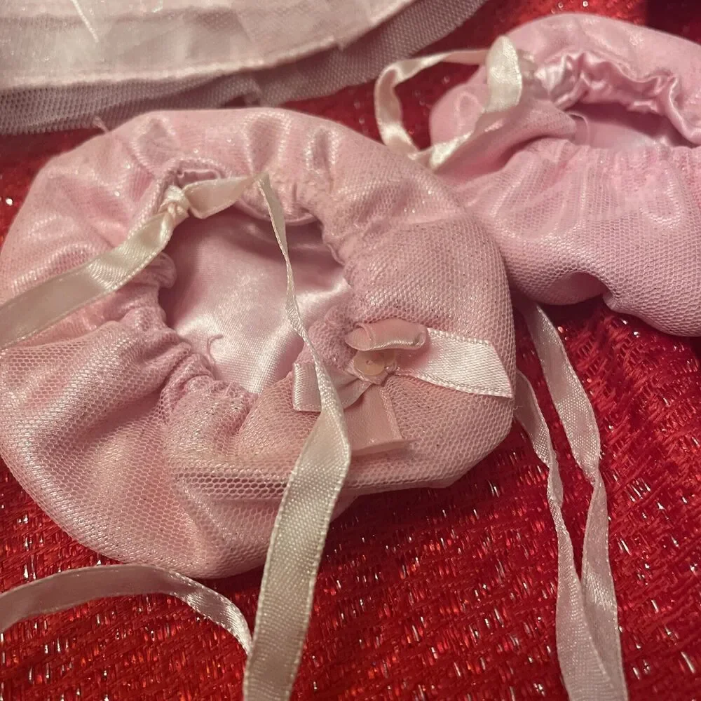 Build a Bear Pink White Flower Girl Dress Wand Shoes